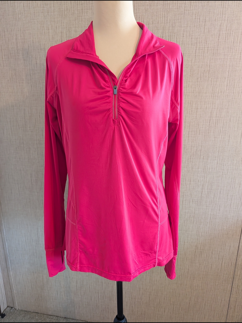 Tangerine Hot Pink 1/4 Zip Long Sleeve Active Pullover